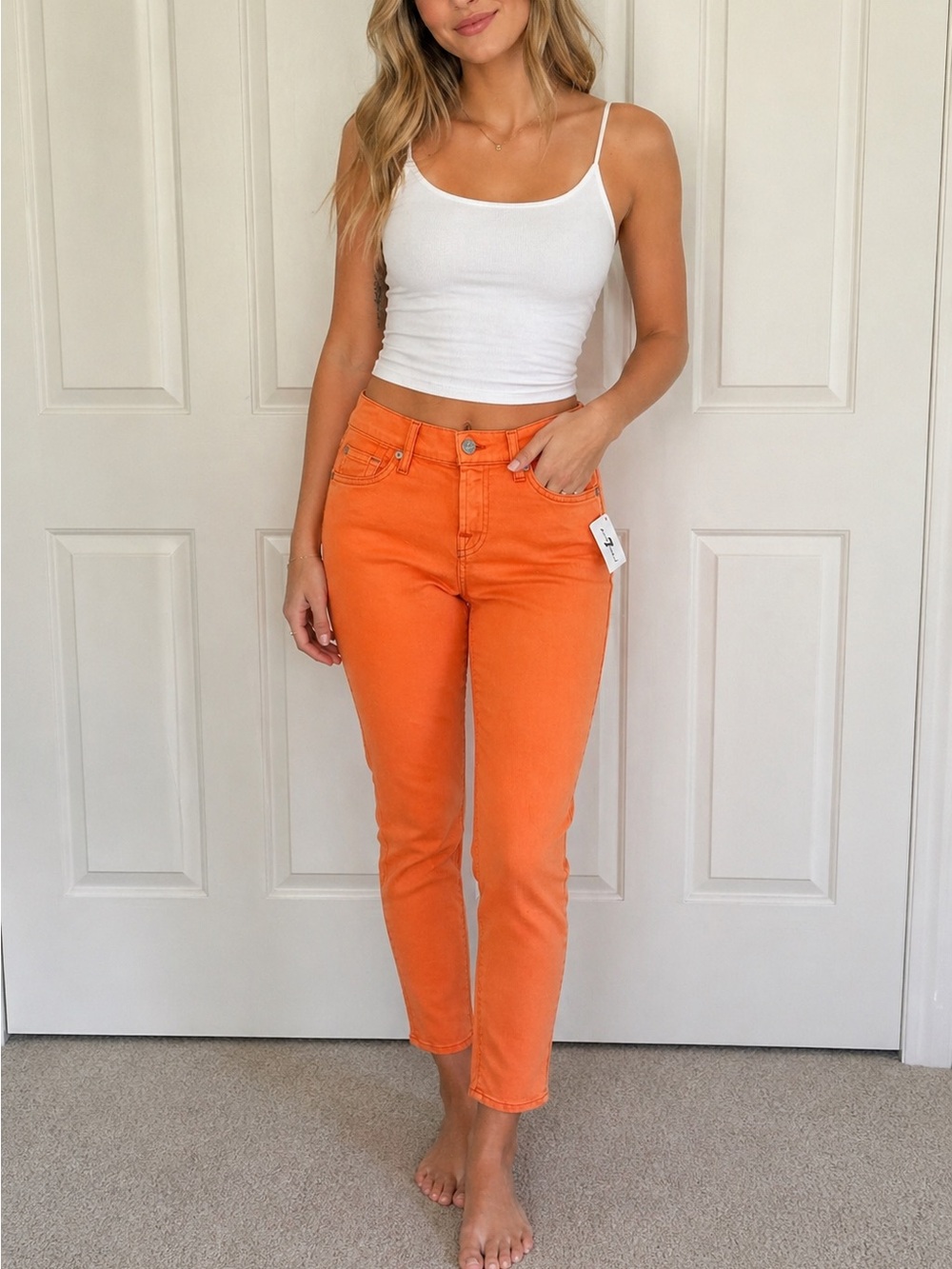 7 For All Mankind Orange Skinny Jeans
Size 26